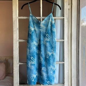 Y2K Calvin Klein Blue Dragon Print Sheer Slip Dress
